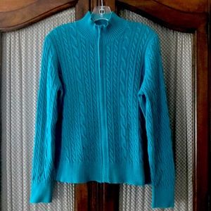 Valerie Steven’s cotton zip up cardigan sweater.